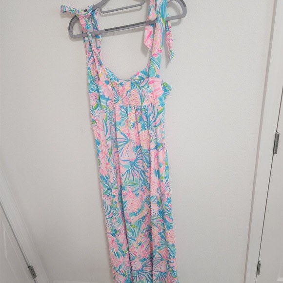 Lilly Pulitzer Maxi Dress Tie Strap Sleeveless Pink Blue Floral Women's M - Picture 5 of 7